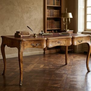 Scrittoio Luigi XV in Noce Intarsi e Piano in Pelle - Epoca primi '900