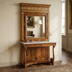 Consolle Carlo X in Noce e Marmo Bianco Carrara - Epoca '800