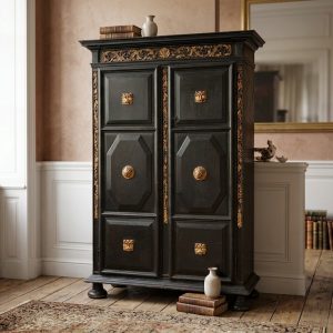 Armadio Ebanizzato - Epoca '700 in Noce con Decorazioni Dorate