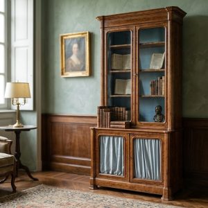 Vetrina Libreria in Mogano Fiorito con vetri soffiati - Epoca '800