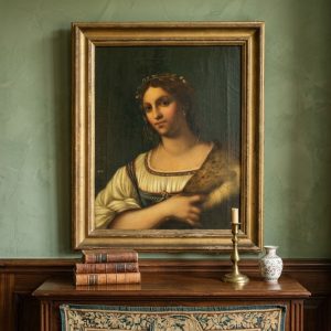 Dipinto ad Olio su Tela - Fanciulla del '700 con Cornice Coeva
