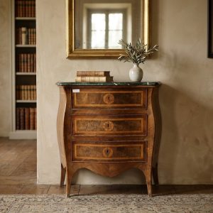 Comodino Luigi XV Napoletano Noce Piano Marmo Verde - Epoca fine '700