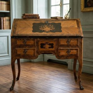 Ribalta Luigi XV intarsiata legno, bronzi originali - Epoca primo '800