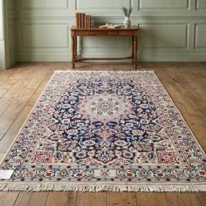 Tappeto in Lana Decorato - Anni '50 Blu e Azzurro