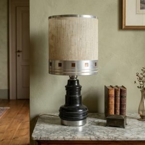 Lampada Anni '50 con base in ceramica nera