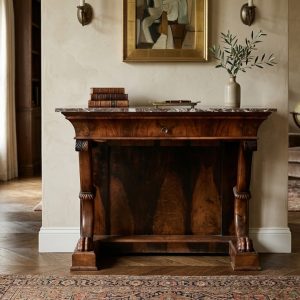 Consolle Carlo X in Noce con Piano in Marmo Rosso - Epoca 1800
