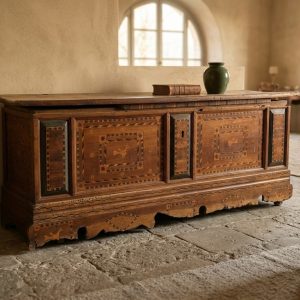 Cassapanca Lombarda del '700 in Noce Intarsiata - Restaurata