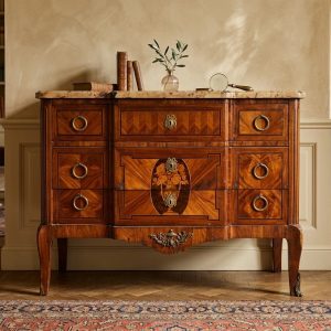Cassettone Luigi XVI legno intarsiato piano in marmo - Epoca fine '800