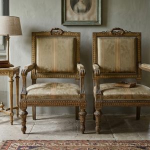 Coppia Poltrone Luigi XVI Legno Laccato e Dorato - Epoca II metà '800
