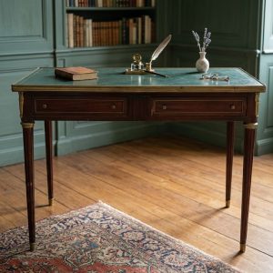 Tavolino Consolle Inglese Mogano Piano in Pelle Verde - Epoca '900