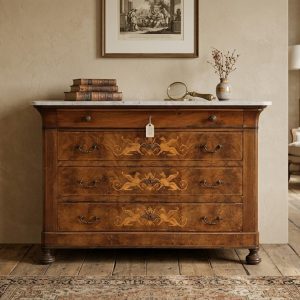 Cassettone Carlo X in Noce - Epoca '800 con Intarsi in Bosso