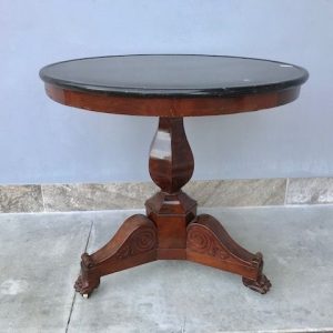 Tavolino Rotondo Carlo X - Epoca '800 in Mogano e Marmo