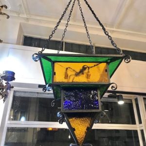 Lampadario Antico con Vetri Cattedrale - Epoca Primi '900