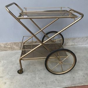 Carrellino Porta Liquori Anni '60 in Ferro Ottonato Pieghevole
