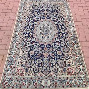 Tappeto in Lana Decorato - Anni '50 Blu e Azzurro