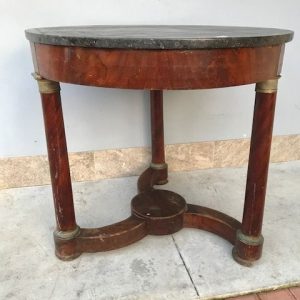 Tavolino Rotondo Impero in Mogano con Piano in Marmo Nero
