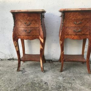 Coppia Comodini Luigi XV Bois de Rose con Marmo Brecciato - Epoca '900