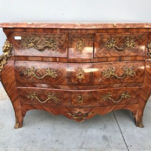 Cassettone Luigi XV in Bois de Rose con Marchetteria e Piano in Marmo