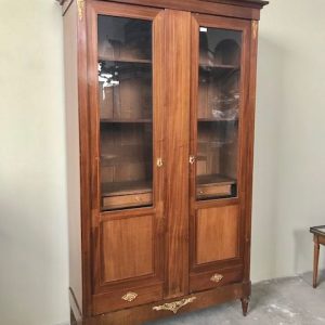 Libreria Luigi XVI in Mogano con Intarsi in Ciliegio - Epoca fine '800