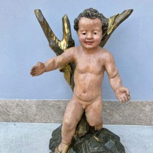 Putto in Legno Intagliato e Laccato - Epoca '800