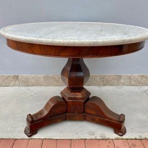 Tavolino Gueridon Carlo X in Mogano con Piano in Marmo