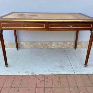 Scrittoio in Mogano con 2 Cassetti e Piano in Cuoio - Epoca Fine '800