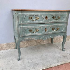 Cassettone Provenzale in stile Luigi XV laccato grigio-azzurro