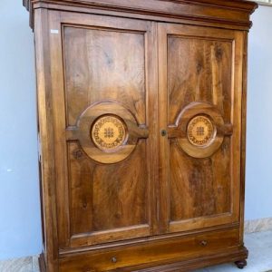 Armadio Carlo X - Epoca '800 in Noce con Intarsio Elegante