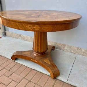 Tavolo Rotondo Carlo X - Epoca '800 in Noce Intarsiato