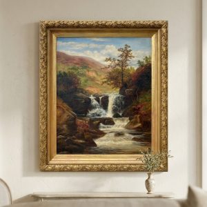 Dipinto a Olio Paesaggio con Cascata fine '800/primi '900