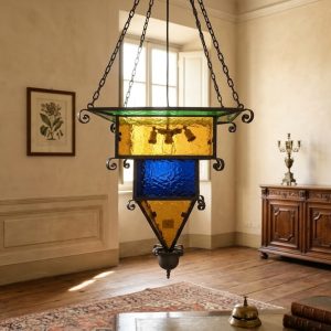 Lampadario Antico con Vetri Cattedrale - Epoca Primi '900