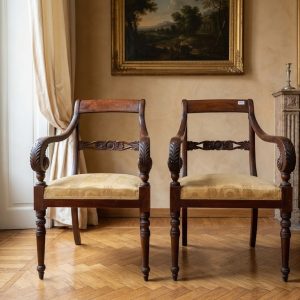 Coppia di poltrone Carlo X in mogano '800 Genova