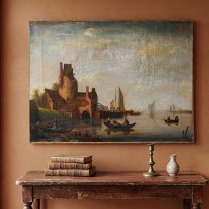 Dipinto ad olio fiammingo raffigurante Marina del periodo '800