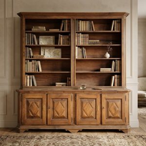 Libreria in Noce XX Secolo con Pannelli a Punta di Diamante